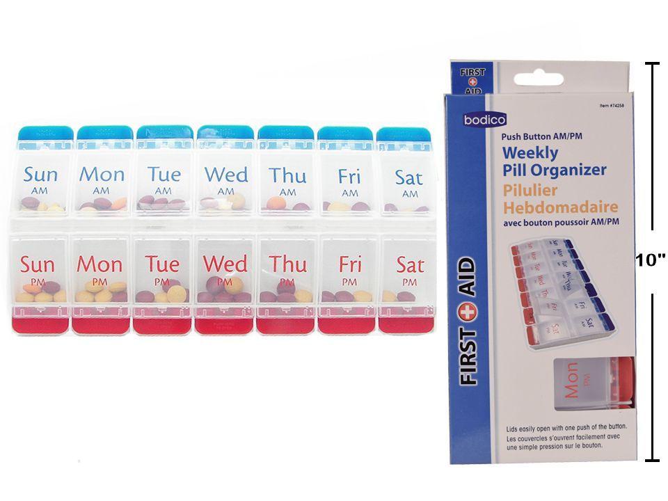 Bodico Easy Open Pill Case, Measuring 9"x4.5"x1", Available in a Color Window Box