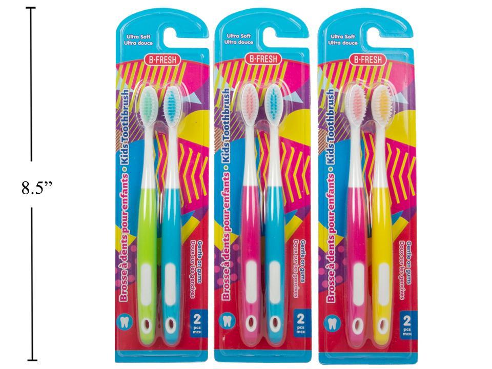 Bodico's 2-Piece Kids Toothbrush Set with 3 Assorted Ultra Soft Tapered Bristles, B/C