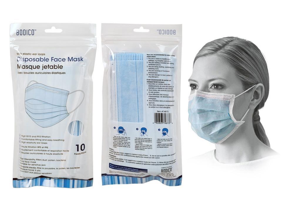 Bodico's 10-Pack Blue 3-Ply Face Masks with Ear Loop