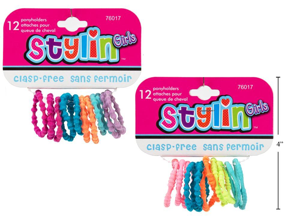 Stylish Girls' 12-Piece Assorted Ponyholders, Hair Care, Clasp-Free