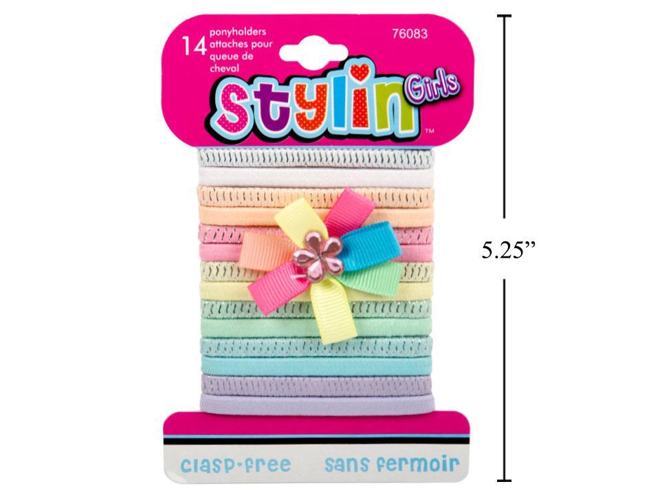 Stylin G,14-pcs Pastel Ponyholder, 1 with flower, clasp free, h/c