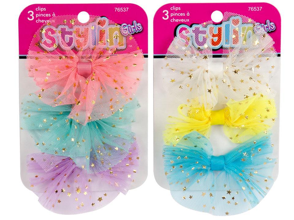 Stylin Girls 3-Piece Assorted Tulle Bow Clips