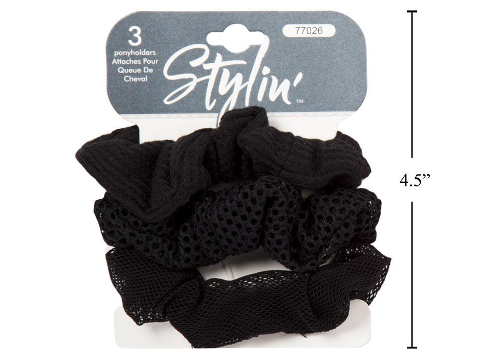 Stylin 3-Piece Black Ponytail Holders
