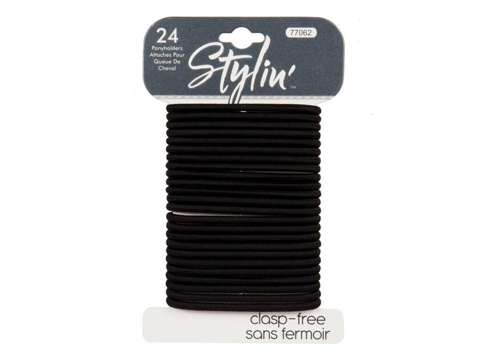 Stylin, 24-PC Black Ponyholders clasp free, h/c