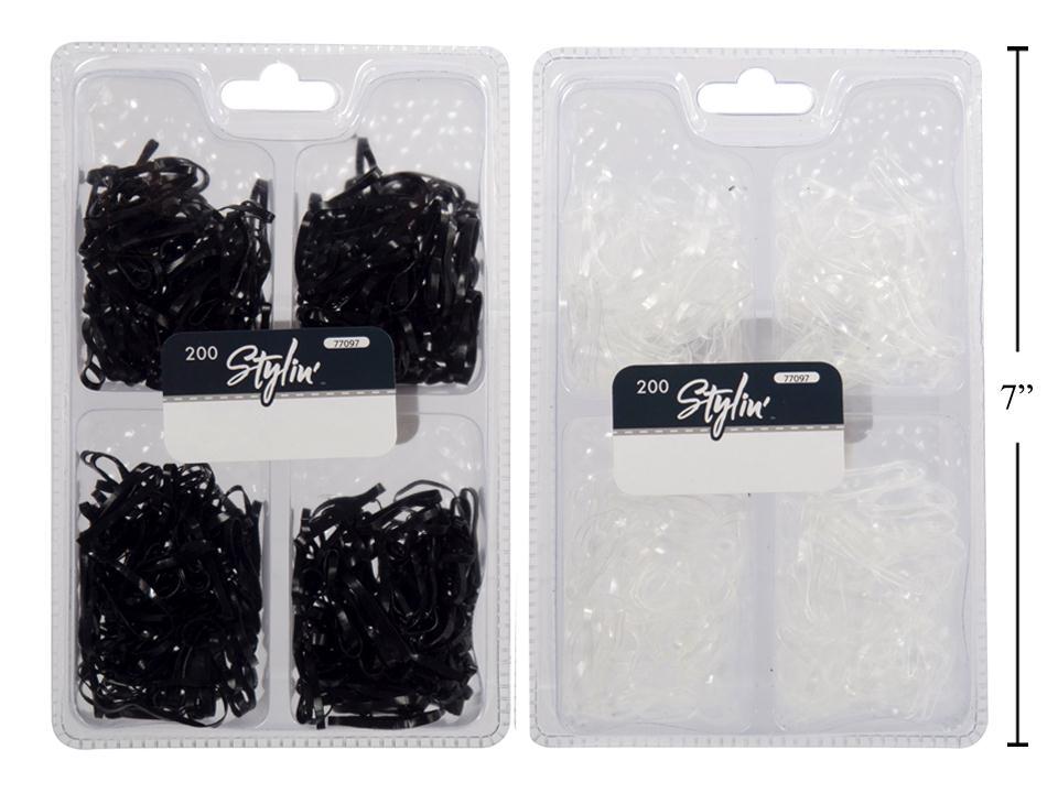 Stylin 200-pc Elastic Ponyholder, Rubber, 2 col.,clam pack
