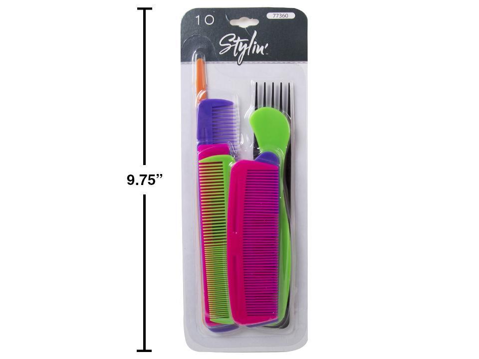 Stylin 10-Piece Family Comb Set in Assorted Neon Colors