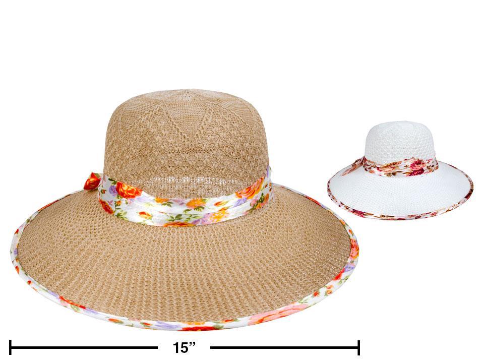 Ladie's Round Hat w/Ribbon, One Size, 100% Polyester