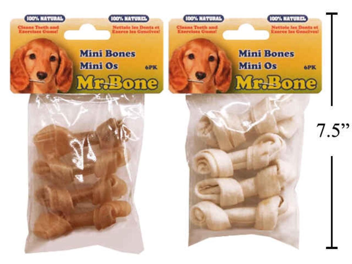 Mr. Bone 4-Piece Rawhide Mini Bones, 2.5x3", Pack of 2 (A388547)