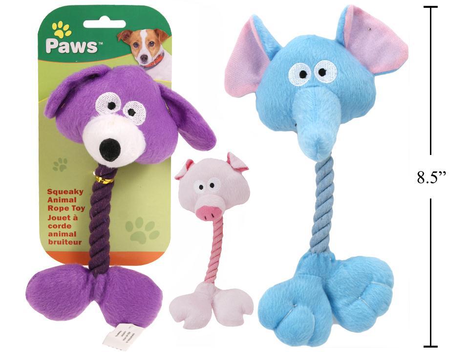 Paws, Animal Rope Toy, 3/s, Blue Elephant/Purple Dog/Pink Pig,t.o.c