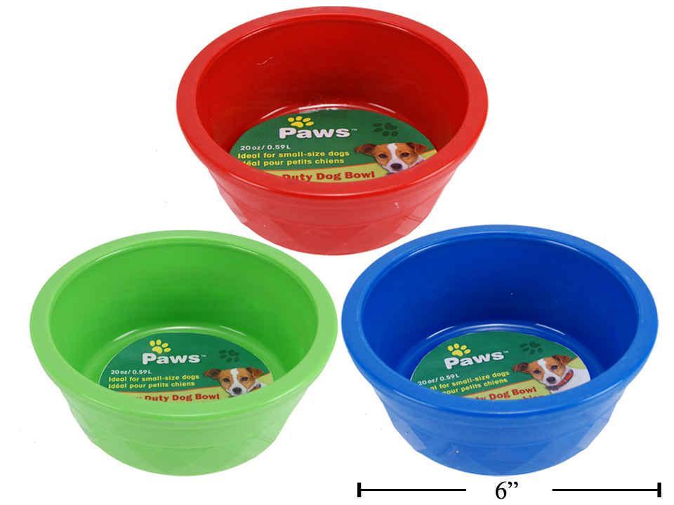 Paws 20oz Pet Bowl, 6" Diameter x 2" Height, Pack of 3, with Label Sticker