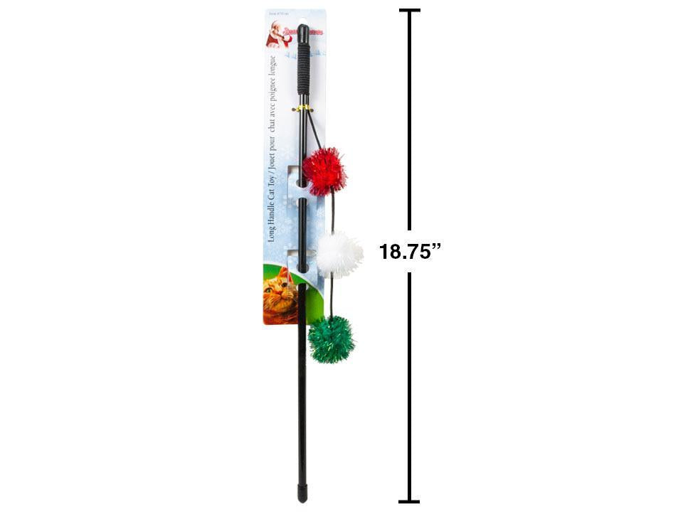 S.Secrets 18"H Xmas Long Handle Cat Dangler Toy w/3 Pom Poms, t.o.c