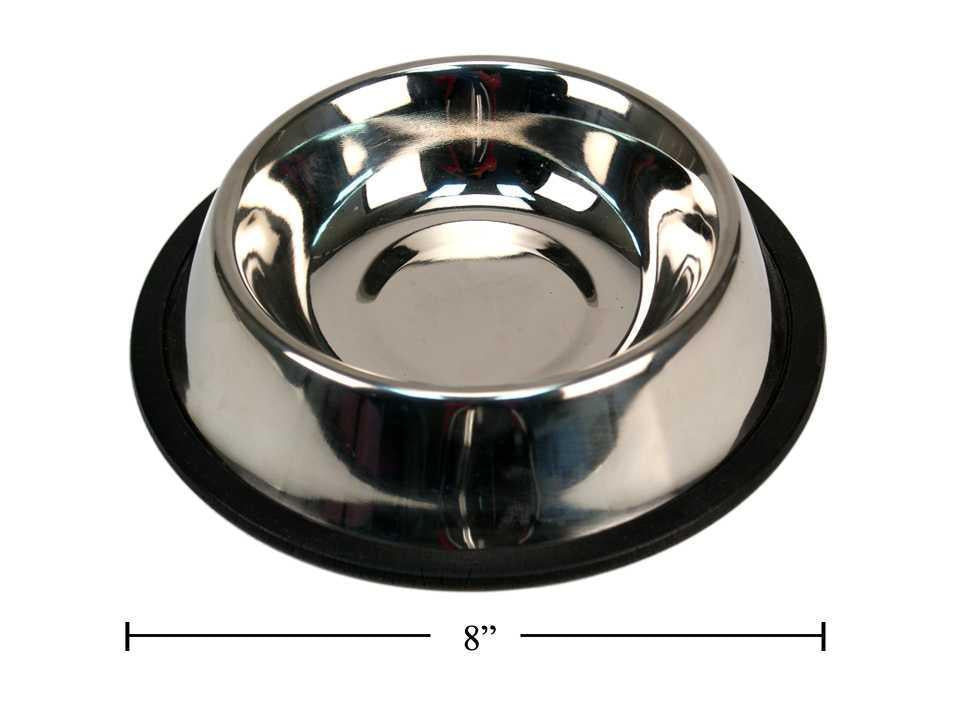 PAWS 8" Diameter Stainless Steel Pet Bowl with Non-Slip Rubber Base