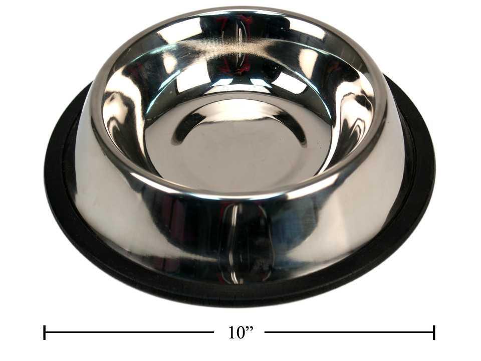 PAWS 10-Inch Diameter Stainless Steel Pet Bowl with Non-Slip Rubber Base