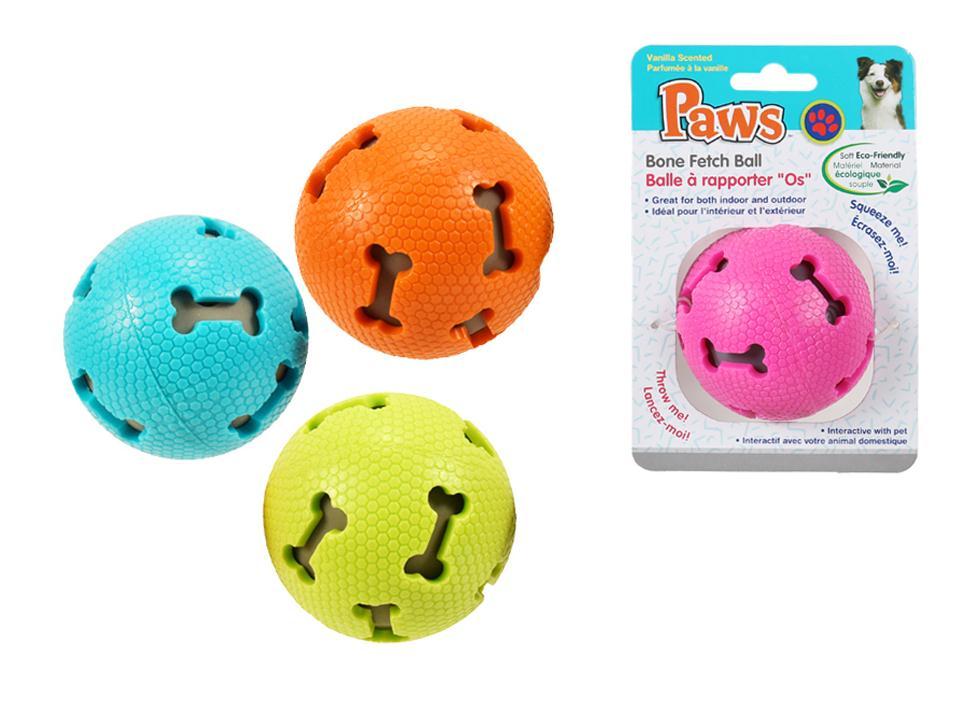 PAWS Bone Fetch Ball, 4 Colour 2.75"