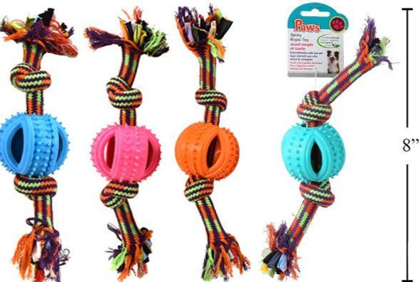 PAWS Spiny Rope Toy, 4 colour 8" x 2.5",Hanging Card