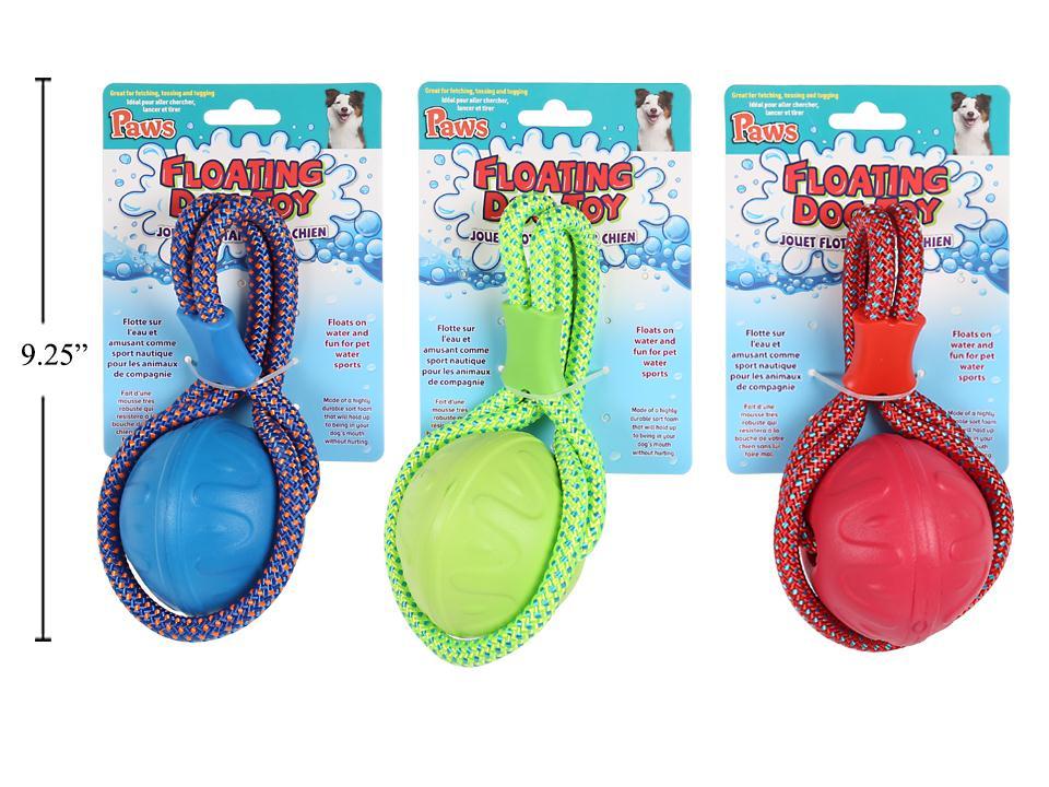 PAWS 16-Inch Floating Rope Ball in Red, Green, Blue, with Tie Card, Pack of 3