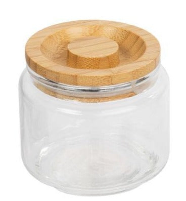 Luciano Glass Jar with Wooden Lid, Dimensions 3.25" Diameter x 3"H