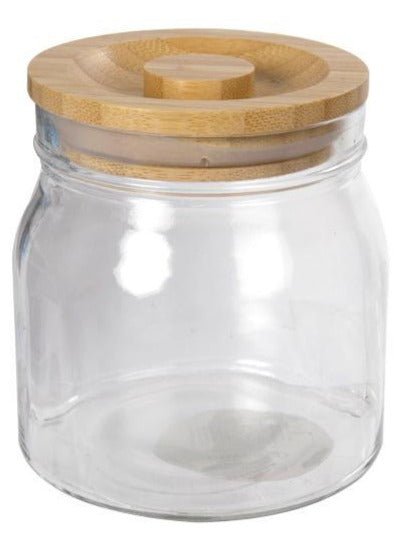 Luciano Glass Jar with Wooden Lid, 4" Diameter x 4.25" Height