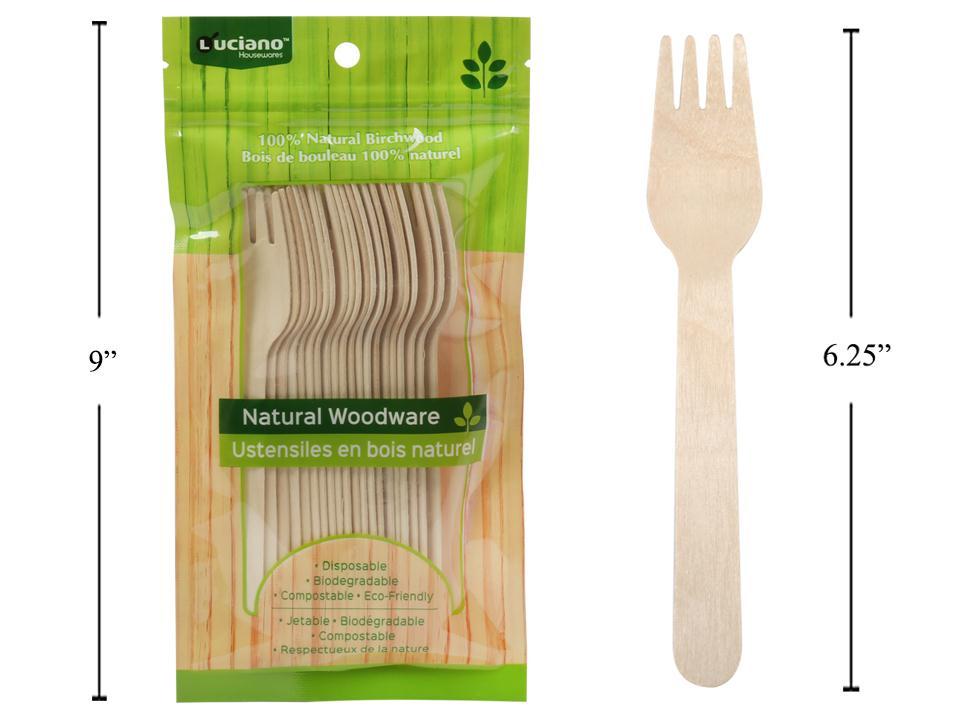 Luciano 20-Piece 160mm Wooden Fork Set, Complete with Printed Ziplock Bag and Header
