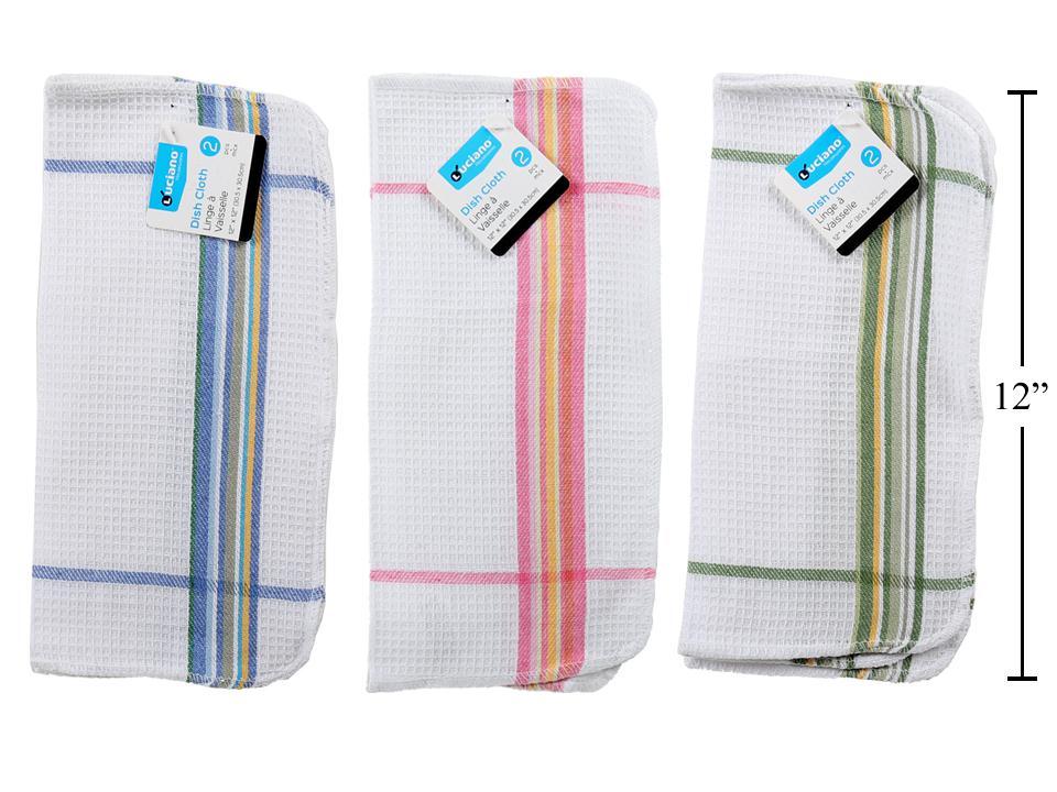 Luciano 2-Piece 12x12" Striped Waffle Dish Cloth Set in 3 Colors, 20g per Piece