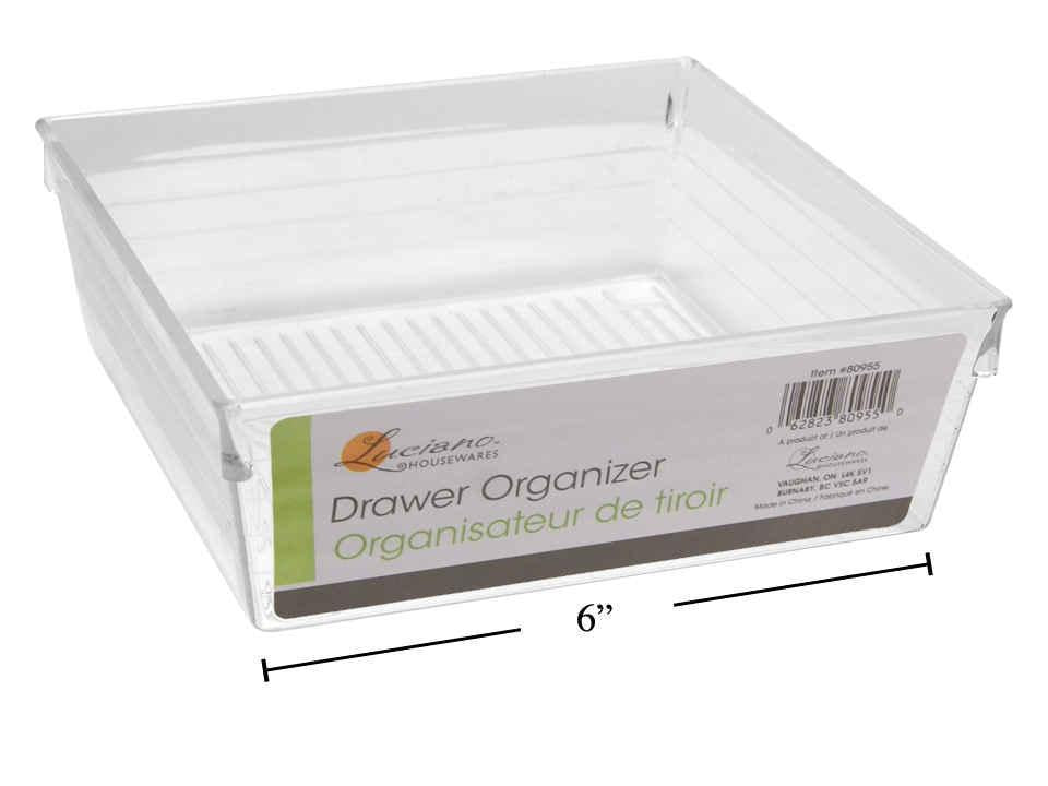 Luciano 6"x6"x2" Plastic Clear Drawer Organizer, label