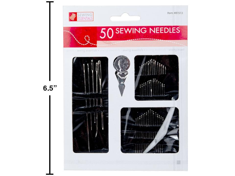 Sewing E.50-pc Sewing Needle Set, Asst. Sizes, w/Threader, back card