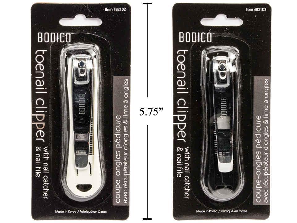 Bodico Toe Nail Clipper with Catcher, 82mm, Available in Black and White, Blister Card Packaging