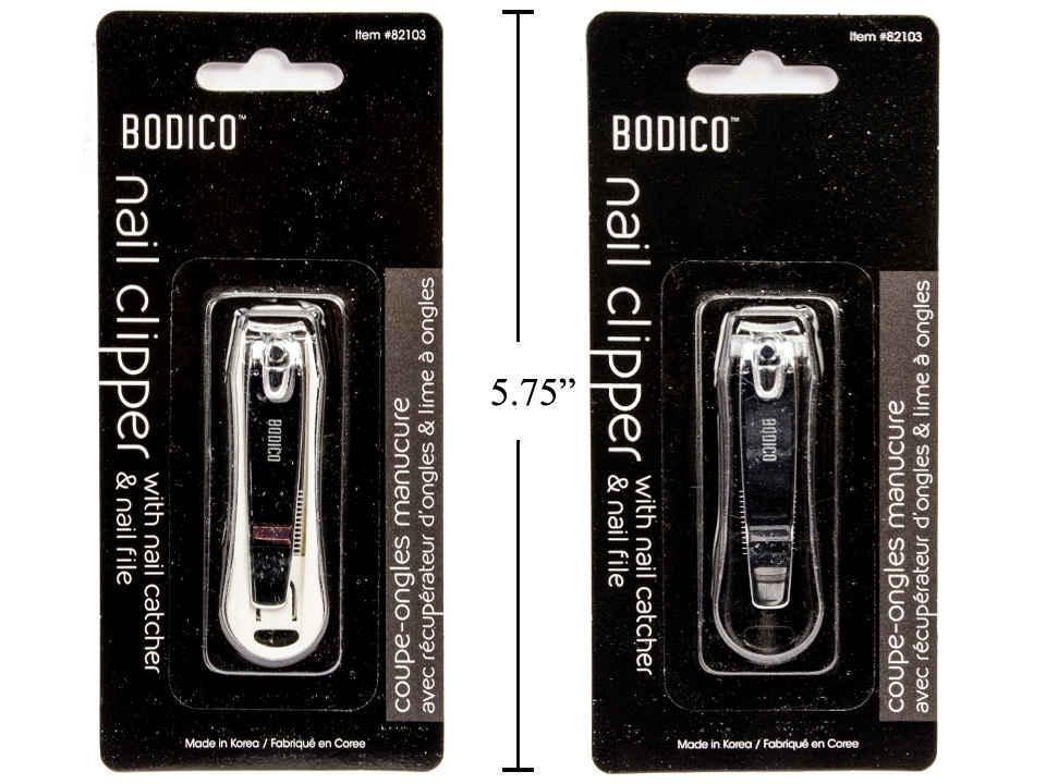Bodico 58mm Nail Clipper with Catcher, Available in Black and White Colors, Blister Card Packaging