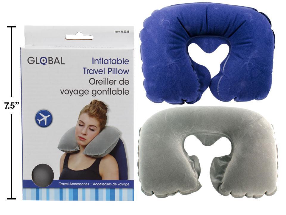 Global. 18"x11" Flocked Travel Pillow, 2 col., color box