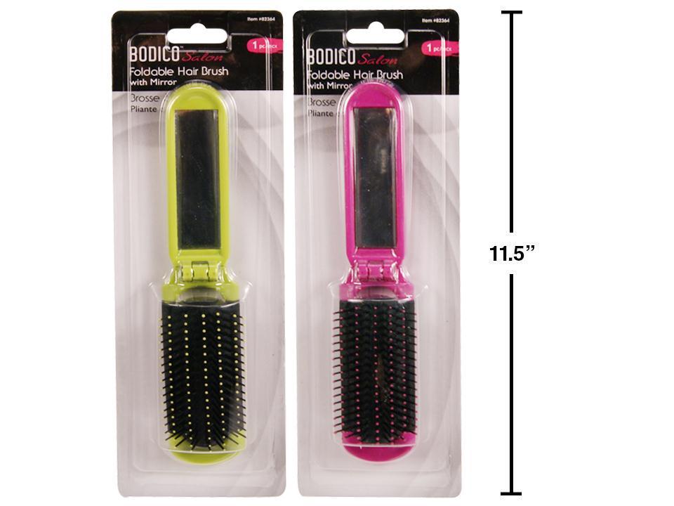 Bodico 8" Foldable Hair Brush, w/ Mirror, 2 col., b/c