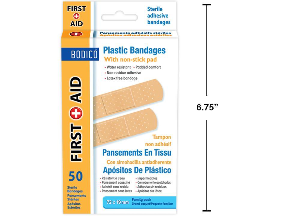 Bodico Standard Size PVC Bandages, 50-Piece Set, Complete with Box (72x19mm)