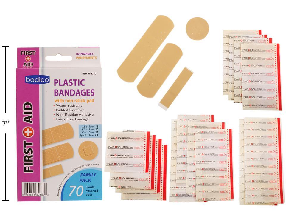 Bodico 70-pc Pvc Bandages, 4 Sizes, color box(HZ)