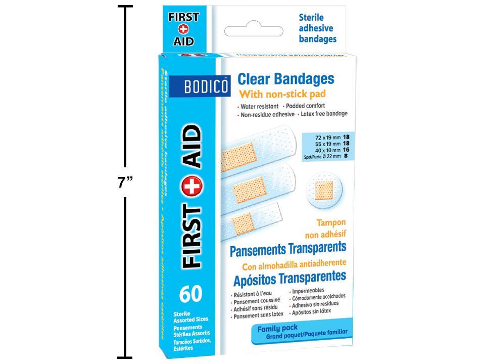 Bodico 60pc Clear Bandages, 4 Sizes c/box(HZ)