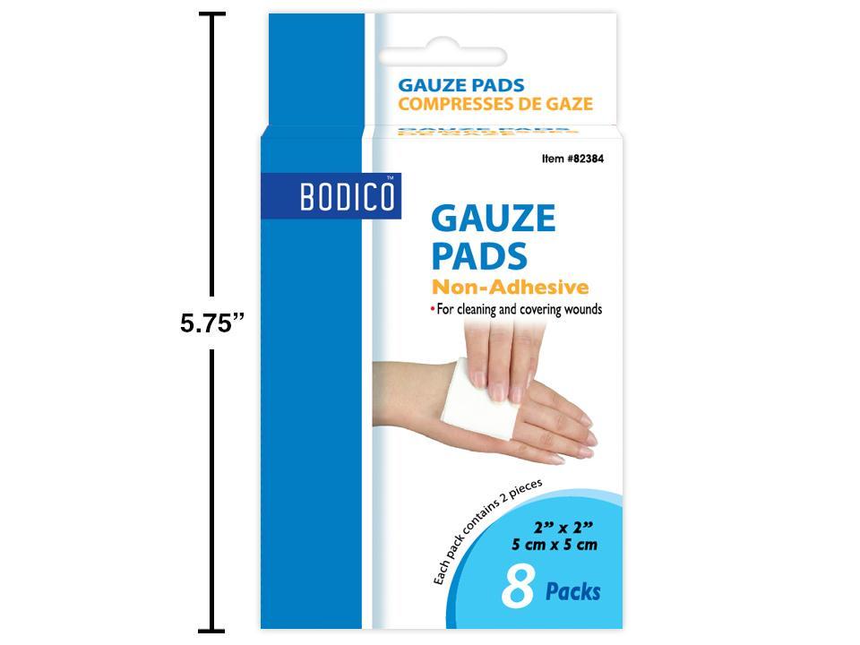 Bodico 8-pack 2" x 2" Gauze Pads, 2-pc./pack, color box
