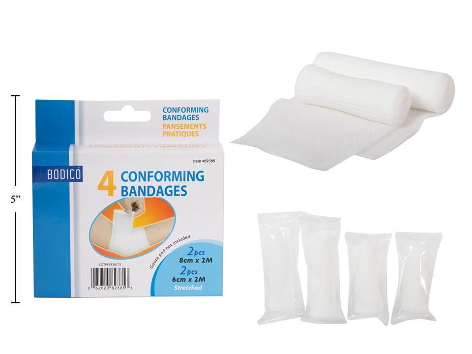 Bodico 4-Piece Conforming Bandages Set, Includes 2 Pieces of 8cmx2m and 6cmx2m Sizes