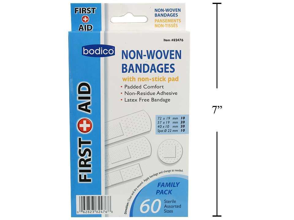 Bodico 60-Piece Non-Woven Bandages in Four Sizes, Color Box Included