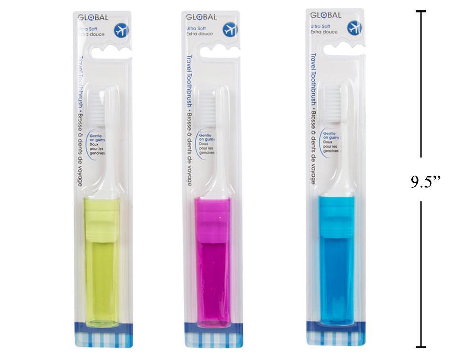 Global, Travel Toothbrush w/ Extra-Soft Tapered Bristles, 3c,b/c