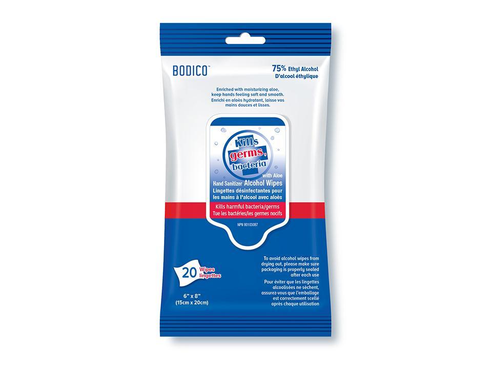 Bodico's 20-Piece Set of 75% Alcohol Wipes in Printed Bag