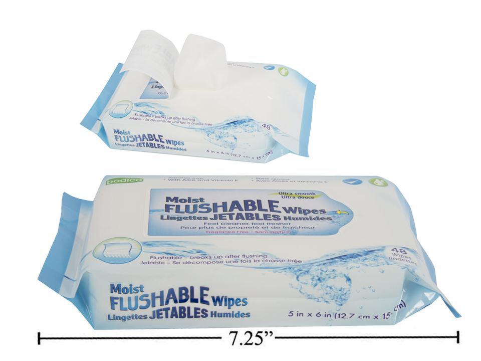 Bodico 48pc Adult Flushable Wipes, col.printed pouch