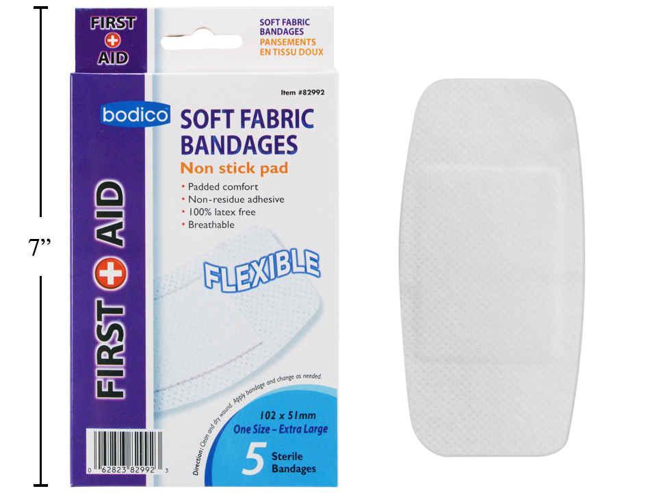 Bodico,Soft Fabric Adhesive Bandage 5-pk, 5.1x10.2cm one size, col box