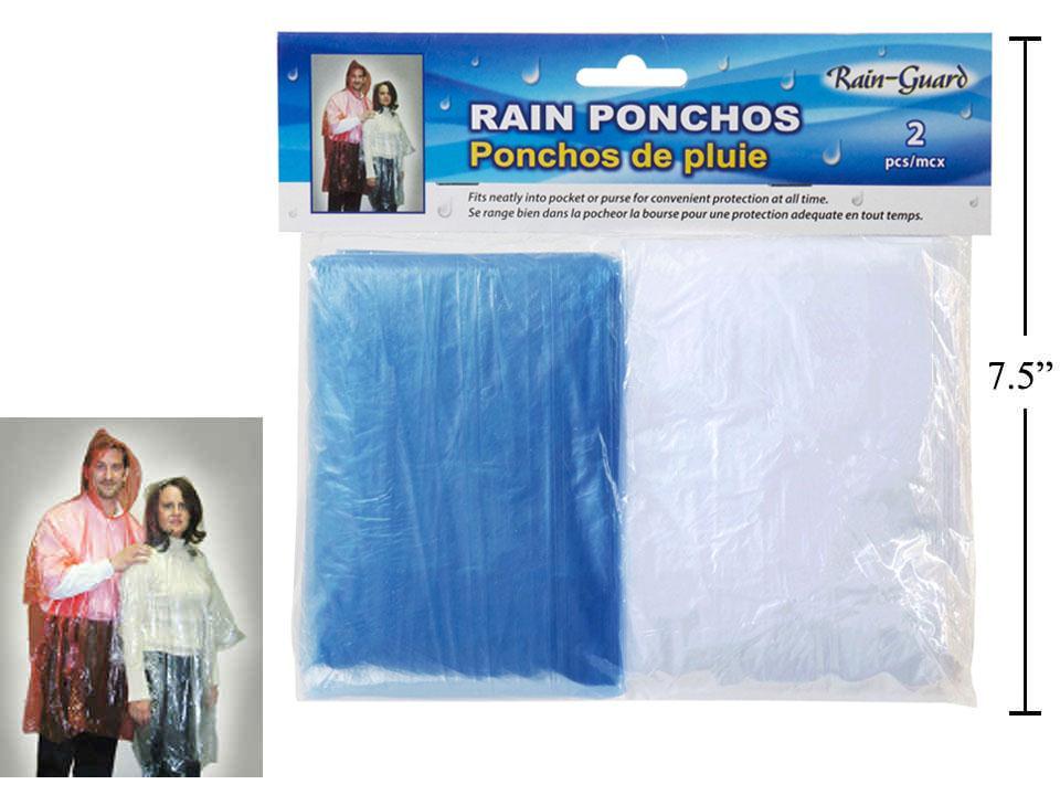 2-Piece Rain Poncho Set in Clear and Blue Colours, Packaged in Polybag