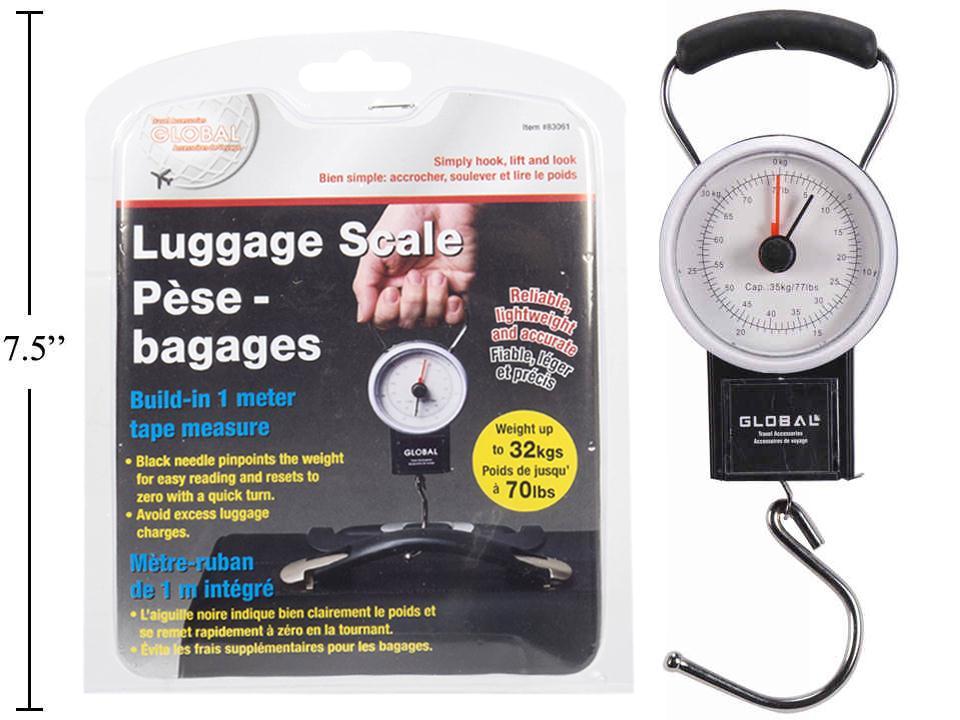Global Luggage Scale, 7.75"H, Clamshell Design