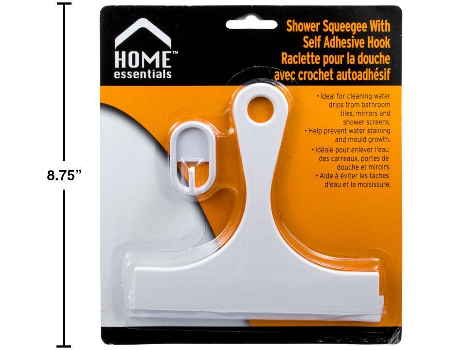 H.E. Pl. Shower Squeegee with Self-Adhesive Hook, Brushed Chrome