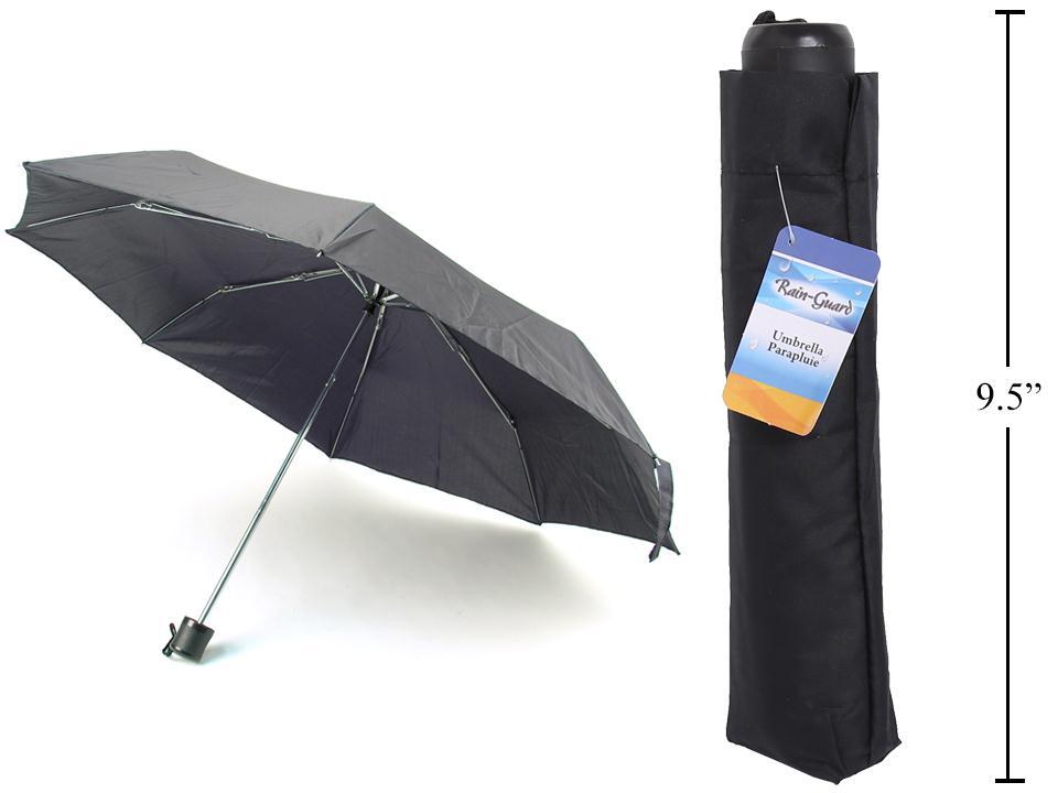 Rain-Guard Black Folding Umbrella with Pouch and Tag