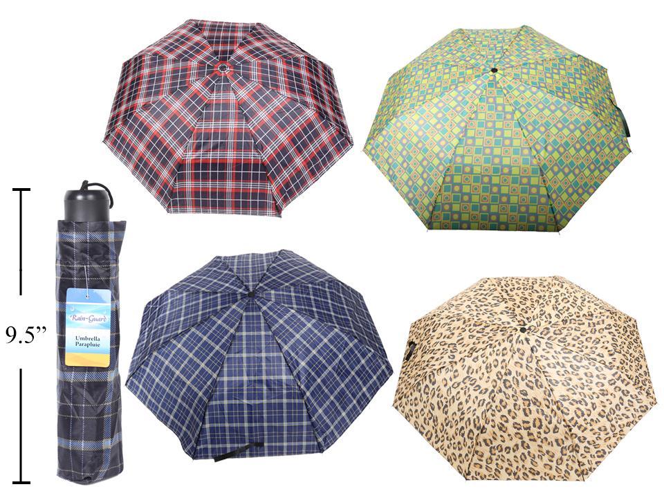 Rain-Guard Folding Umbrella w/Pouch 4 asst'd, Pattern Designs, tag