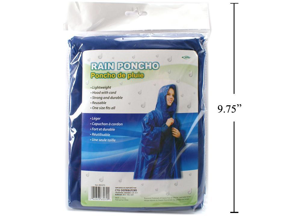 Rain Poncho, One Size Fits All, opp bag with insert.