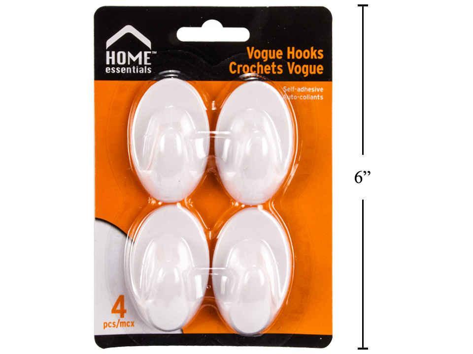 H.E. 4-Piece Plastic Vogue Hooks with Self-Adhesive Backing