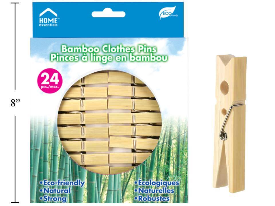 H.E. 24-Piece Bamboo Clothes Pins in Window Box, Available in 7 Colors (CS)