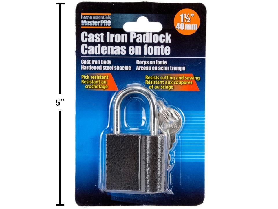 H.E. Master Pro, 1.5" Cast Iron Padlocks w/2 Keys, Black, skin pack