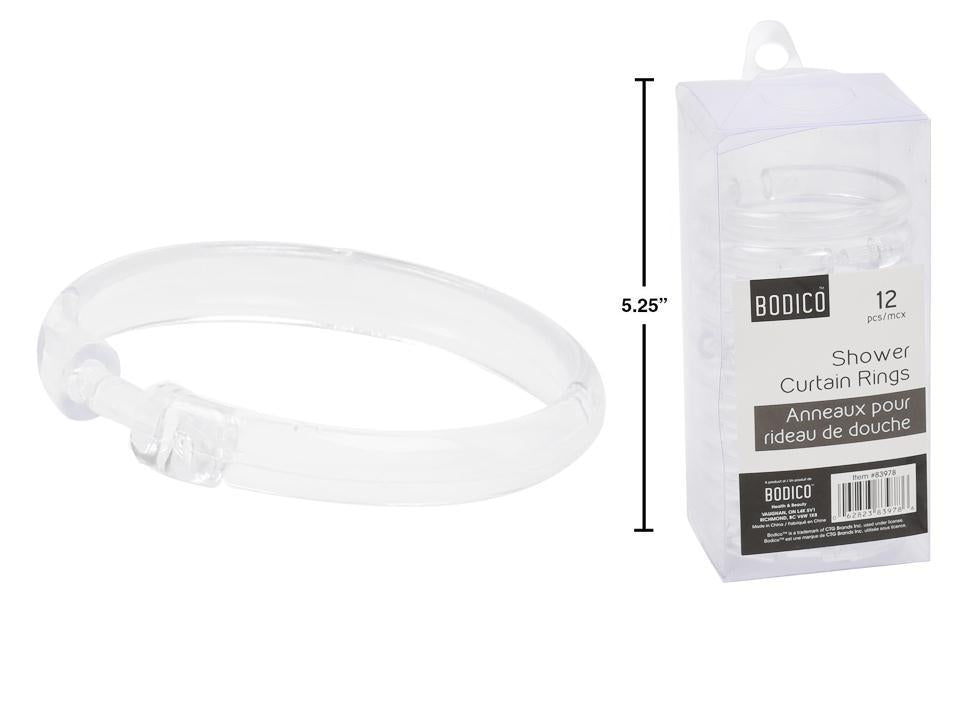 Bodico 12-pc Pl. Shower Curtain Ring, pvc box, all clear